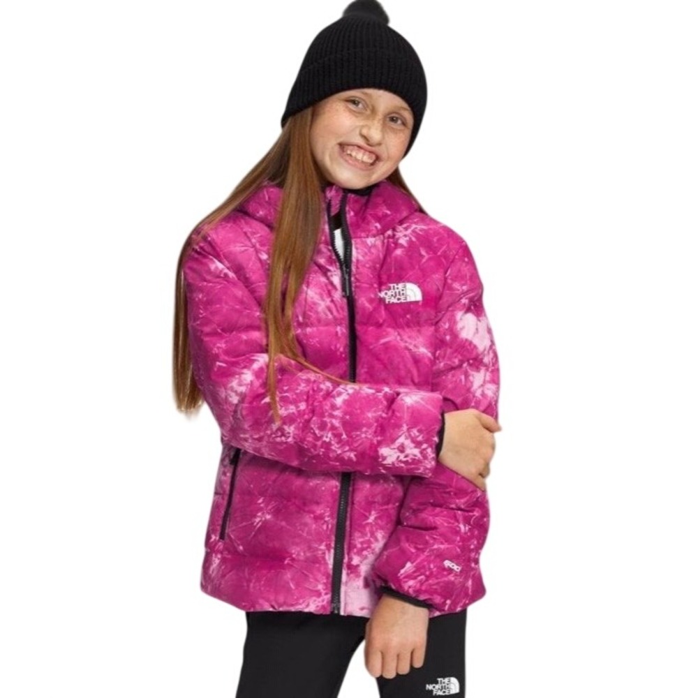 NEW The North Face Girls Down L 12 Reversible Jacket Pink Spray Black